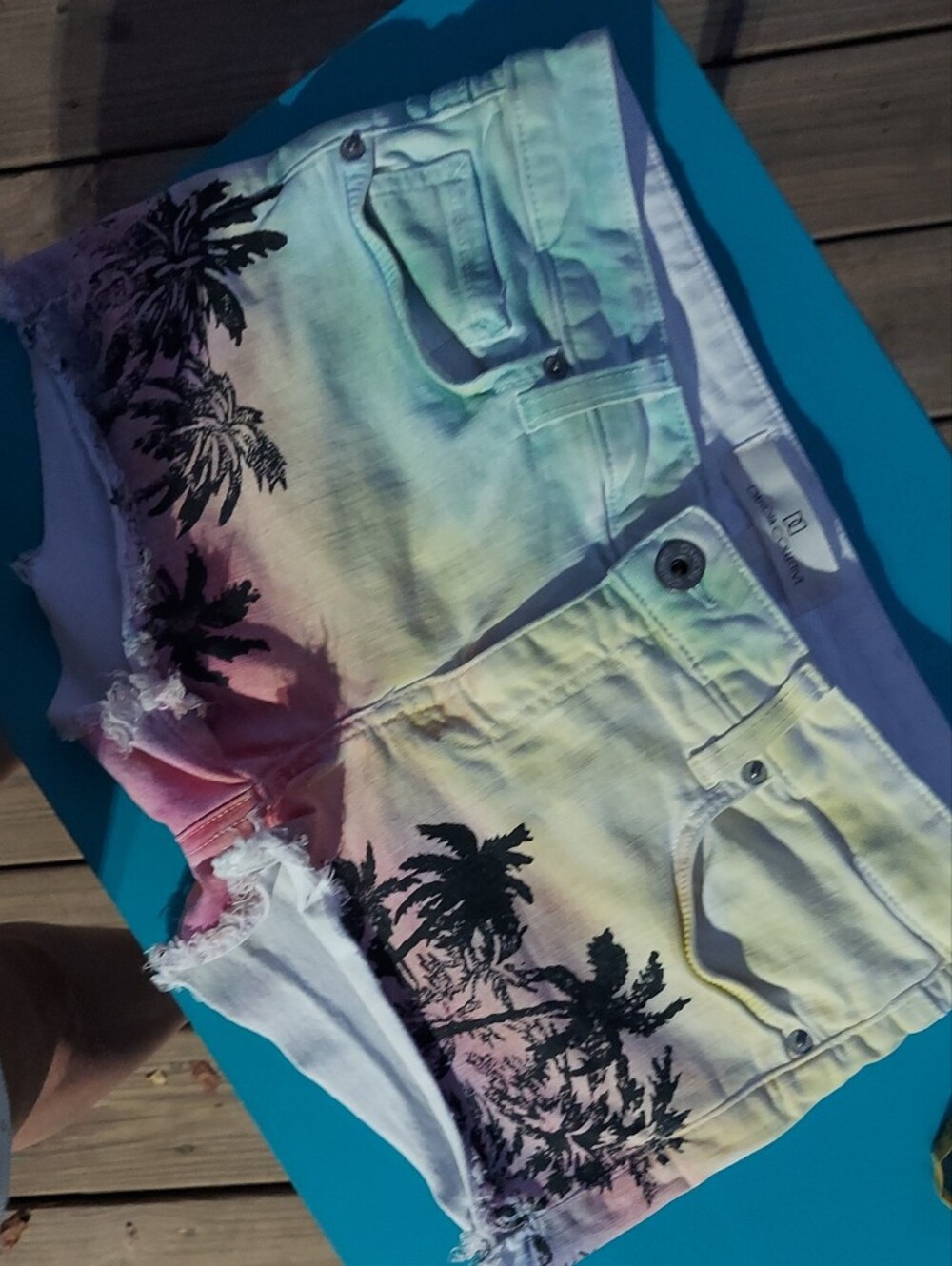 Dakota Collective Ombre Palm-Print Denim Shorts
